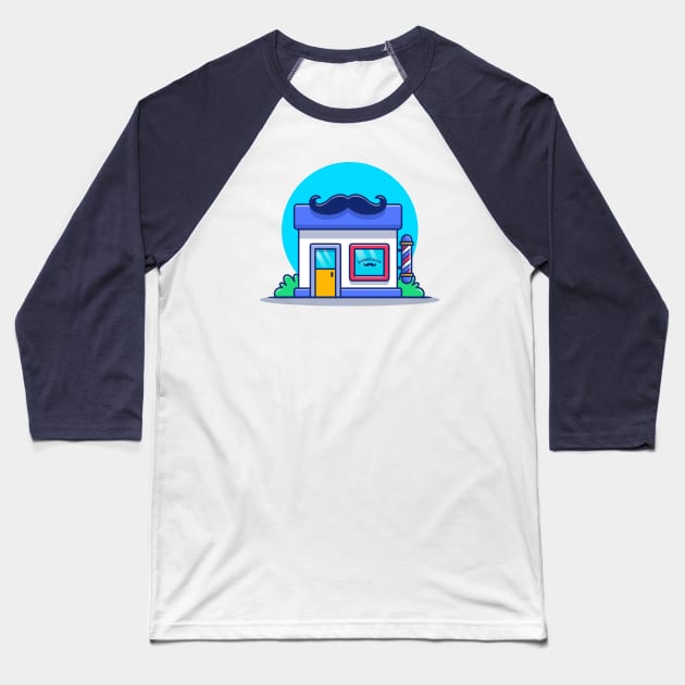 Barber Shop Building With Mustache Baseball T-Shirt by Catalyst Labs